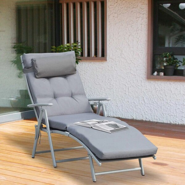 Sdraio da Giardino Pieghevole Reclinabile 137x63,5x100,5 cm in Metallo e con Materassino Grigio