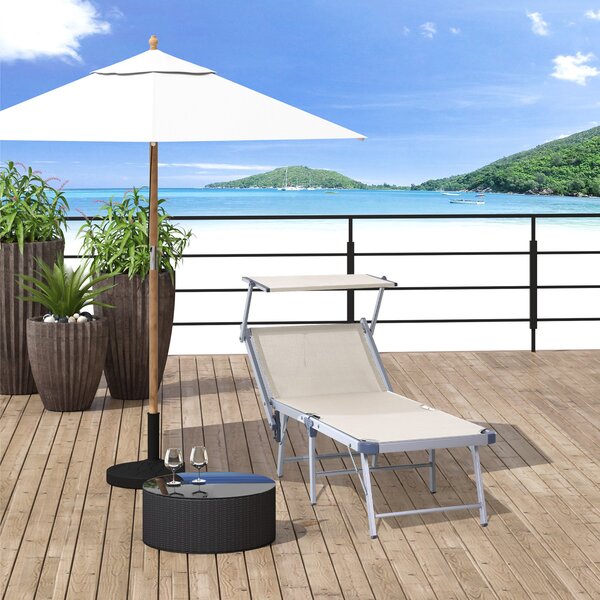 Lettino Prendisole Pieghevole da Giardino in Alluminio e Textilene Beige