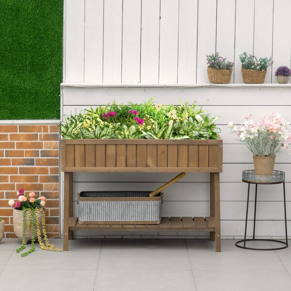 Outsunny Fioriera rialzata su gambe con ripiano 110L x 46B x 76H cm 8 scomparti inserti per irrigazione Legno di abete | Aosom Italy