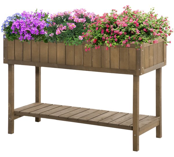 Outsunny Fioriera rialzata su gambe con ripiano 110L x 46B x 76H cm 8 scomparti inserti per irrigazione Legno di abete | Aosom Italy