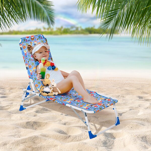 Lettino Prendisole Pieghevole per Bambini 118x40x24 cm in Metallo e Poliestere Azzurro