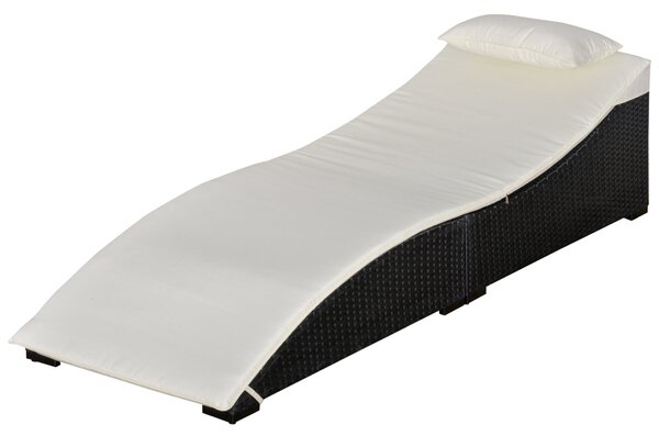 Lettino Prendisole Pieghevole da Giardino 198x68x50 cm in Rattan Nero e Bianco Crema