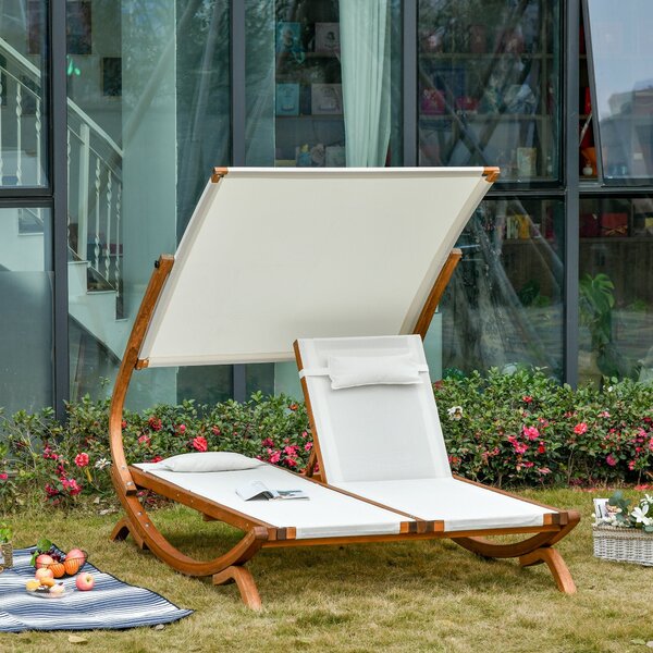 Lettino Prendisole Doppio da Giardino 210x155x175 cm in Legno e Textilene Beige