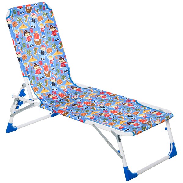 Lettino Prendisole Pieghevole per Bambini 118x40x24 cm in Metallo e Poliestere Azzurro