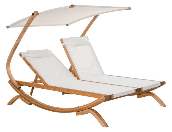 Lettino Prendisole Doppio da Giardino 210x155x175 cm in Legno e Textilene Beige