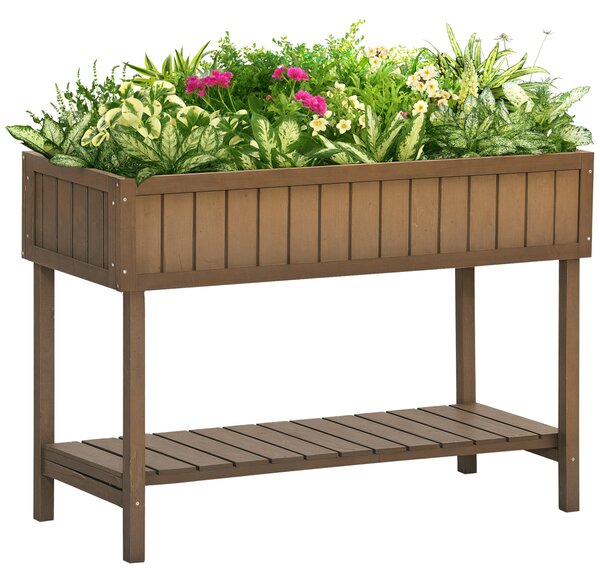 Outsunny Fioriera rialzata su gambe con ripiano 110L x 46B x 76H cm 8 scomparti inserti per irrigazione Legno di abete | Aosom Italy