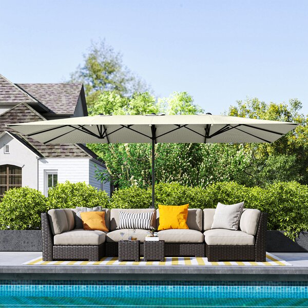 Outsunny Ombrellone a doppia faccia, 451 x 264 cm Ombrellone con sistema a manovella, 12 stecche metalliche, Asta in alluminio, Bianco crema | Aosom Italy