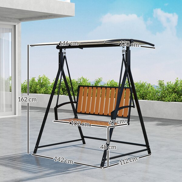 Outsunny Dondolo hollywoodiano con tettuccio regolabile, dondolo da giardino 2 posti 142 x 112 x 162 cm, Nero | Aosom Italy