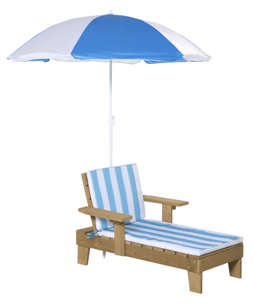 Lettino Prendisole per Bambini 90x59x53 cm con Ombrellone Azzurro e Bianco