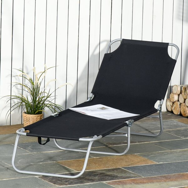 Lettino Prendisole Pieghevole da Giardino 180x55x24 cm in Metallo e Tessuto Oxford Nero