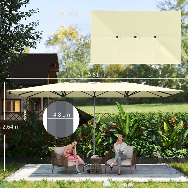 Outsunny Ombrellone a doppia faccia, 451 x 264 cm Ombrellone con sistema a manovella, 12 stecche metalliche, Asta in alluminio, Bianco crema | Aosom Italy