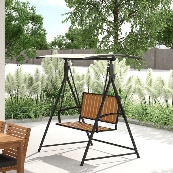 Outsunny Dondolo hollywoodiano con tettuccio regolabile, dondolo da giardino 2 posti 142 x 112 x 162 cm, Nero | Aosom Italy