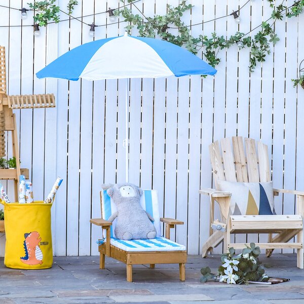Lettino Prendisole per Bambini 90x59x53 cm con Ombrellone Azzurro e Bianco