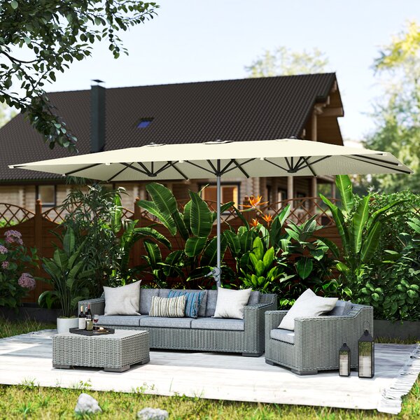 Outsunny Ombrellone a doppia faccia, 451 x 264 cm Ombrellone con sistema a manovella, 12 stecche metalliche, Asta in alluminio, Bianco crema | Aosom Italy