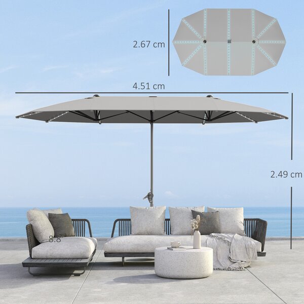Outsunny Ombrellone doppio con luci solari, Alluminio, Poliestere, protezione UPF50+, resistente ai raggi UV, ombrellone per terrazza, Grigio scuro | Aosom Italy