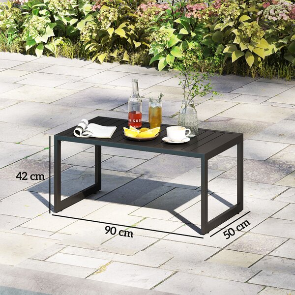 Outsunny Tavolino con design a stecche Tavolo da balcone in alluminio Tavolino da caffè resistente alle intemperie 90 x 50 x 42 cm Nero | Aosom Italy