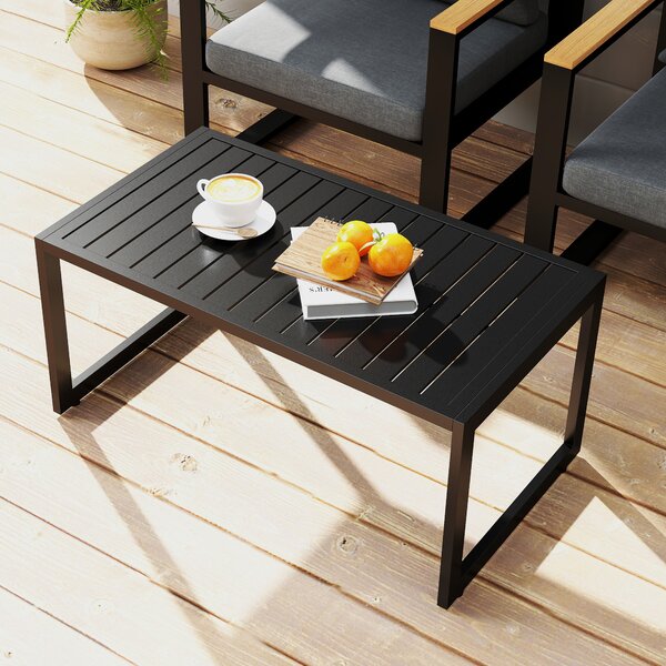 Outsunny Tavolino con design a stecche Tavolo da balcone in alluminio Tavolino da caffè resistente alle intemperie 90 x 50 x 42 cm Nero | Aosom Italy