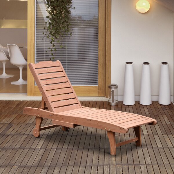 Lettino Prendisole da Giardino 182x60x35 cm con Ruote e Vassoio Estraibile in Legno