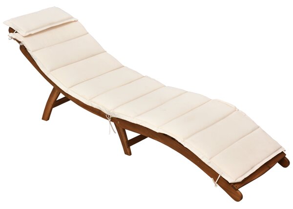 Lettino Prendisole Pieghevole da Giardino 191x54x60,5 cm in Legno con Materassino Bianco Crema