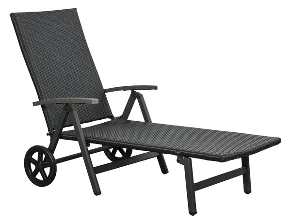 Lettino Prendisole da Giardino 192x74x55 cm con Ruote in Alluminio e Rattan Nero