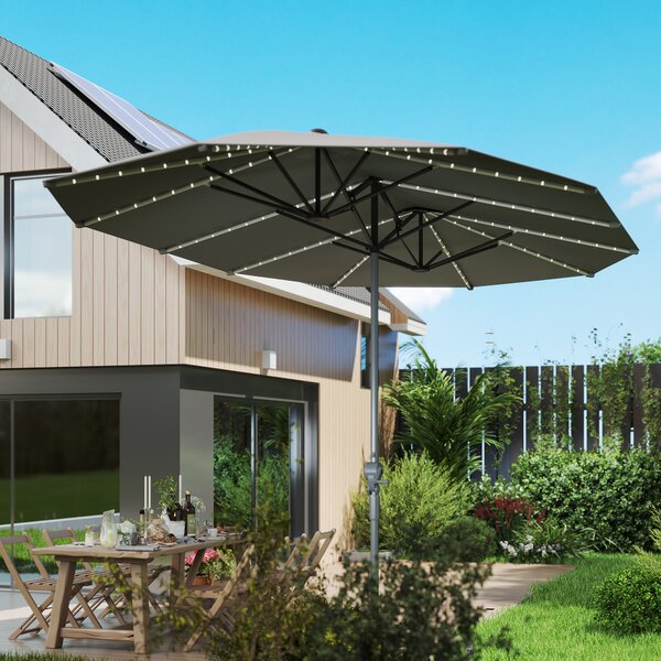 Outsunny Ombrellone doppio con luci solari, Alluminio, Poliestere, protezione UPF50+, resistente ai raggi UV, ombrellone per terrazza, Grigio scuro | Aosom Italy