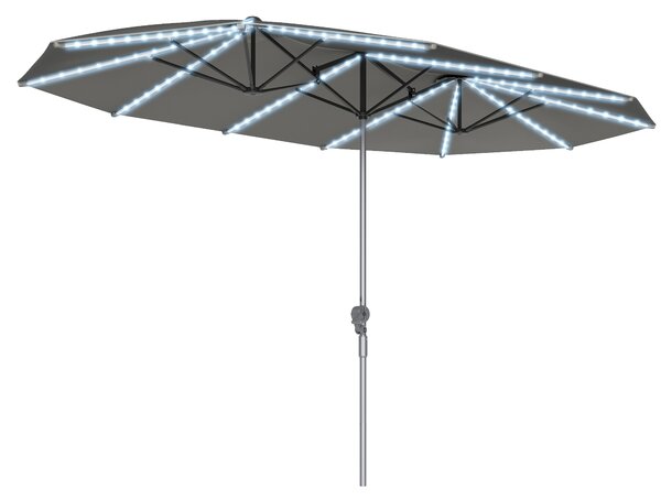 Outsunny Ombrellone doppio con luci solari, Alluminio, Poliestere, protezione UPF50+, resistente ai raggi UV, ombrellone per terrazza, Grigio scuro | Aosom Italy