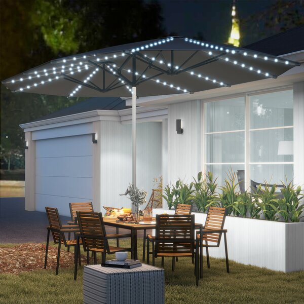 Outsunny Ombrellone doppio con luci solari, Alluminio, Poliestere, protezione UPF50+, resistente ai raggi UV, ombrellone per terrazza, Grigio scuro | Aosom Italy