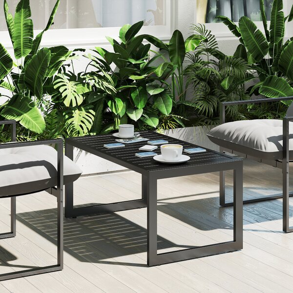 Outsunny Tavolino con design a stecche Tavolo da balcone in alluminio Tavolino da caffè resistente alle intemperie 90 x 50 x 42 cm Nero | Aosom Italy