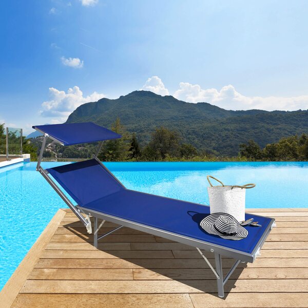 Lettino Prendisole da Giardino 183x58x36 cm in Alluminio e Textilene Blu