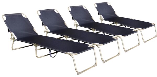 Set 4 Lettini Prendisole Pieghevoli 185x55x24 cm in Acciaio e Tessuto Oxford Blu