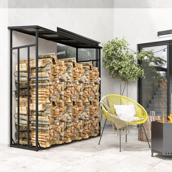 Outsunny Scaffale per legna in plastica e metallo, impermeabile e stabile, adatto a tutte le intemperie, supporta fino a 2000 kg | Aosom Italy