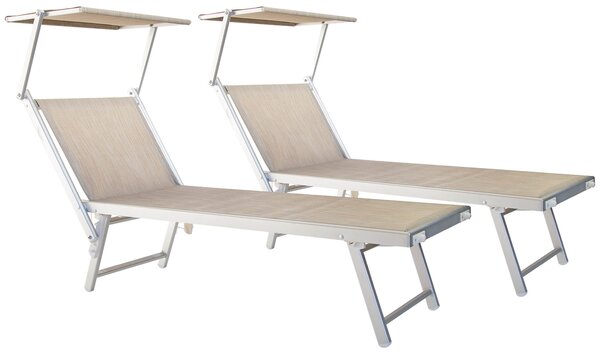 Set 2 Lettini Prendisole da Giardino 186x60x38 cm in Alluminio e Textilene Sabbia