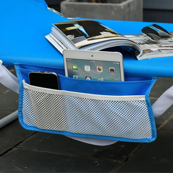 Set 2 Sdraio Pieghevoli da Giardino in Metallo e Tessuto PVC Blu