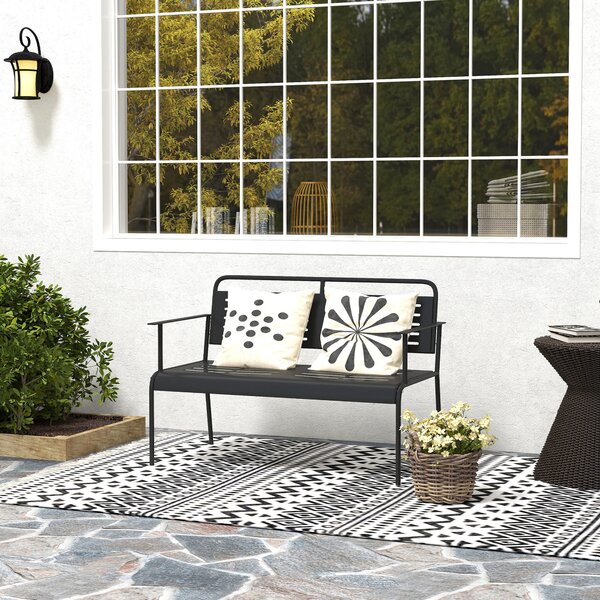 Outsunny -posti Panchina da giardino, panca resistente alle intemperie, panca idrorepellente con schienale e braccioli 121 x 64 x 84cm, Nero | Aosom Italy