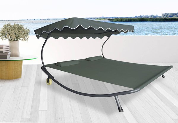 Letto Prendisole Matrimoniale da Giardino 200x175x135 cm in Acciaio e Tessuto Oxford Grigio