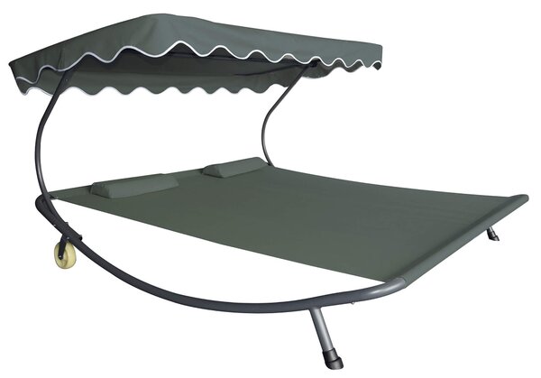 Letto Prendisole Matrimoniale da Giardino 200x175x135 cm in Acciaio e Tessuto Oxford Grigio