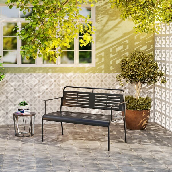 Outsunny -posti Panchina da giardino, panca resistente alle intemperie, panca idrorepellente con schienale e braccioli 121 x 64 x 84cm, Nero | Aosom Italy