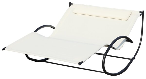 Lettino Prendisole a Dondolo 2 Posti da Giardino 140x200x88 cm in Metallo e Textilene Bianco Crema