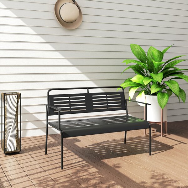 Outsunny -posti Panchina da giardino, panca resistente alle intemperie, panca idrorepellente con schienale e braccioli 121 x 64 x 84cm, Nero | Aosom Italy