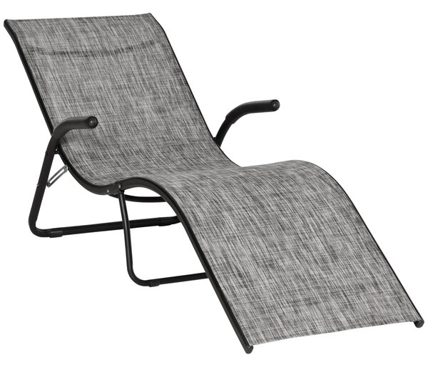 Lettino Prendisole Pieghevole 170x62x68 cm in Metallo e Tessuto a Rete Grigio