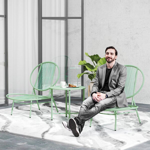 Outsunny Set bistro 3-pezzi in polyrattan resistente alle intemperie Arredo da giardino con tavolo bistro Sedie da giardino a forma di conchiglia Grün | Aosom Italy