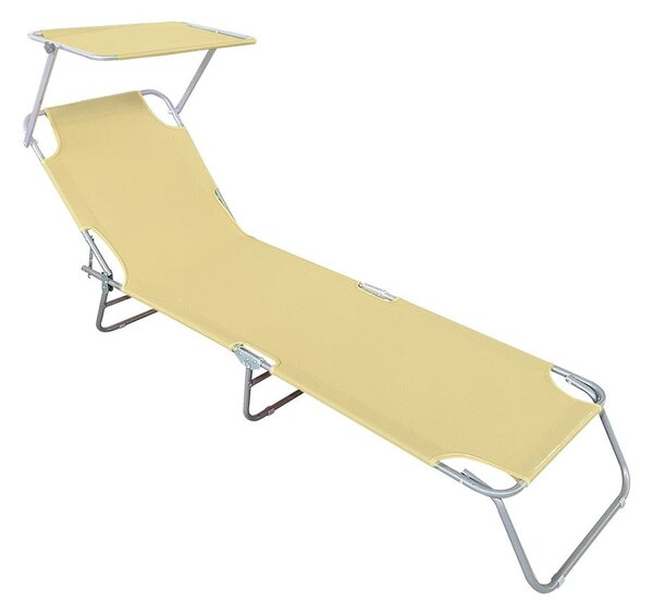 Lettino Prendisole Pieghevole con Schienale Regolabile e Parasole Beige