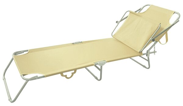 Lettino Prendisole Pieghevole con Schienale Regolabile e Parasole Beige