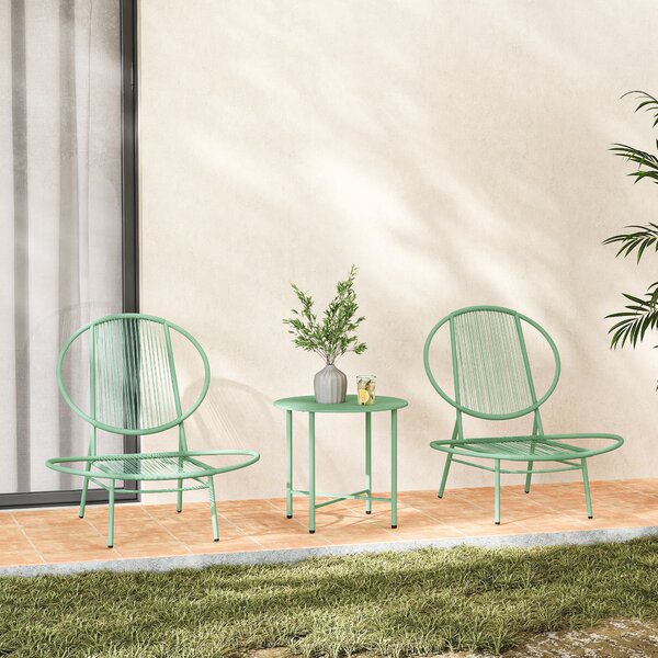 Outsunny Set bistro 3-pezzi in polyrattan resistente alle intemperie Arredo da giardino con tavolo bistro Sedie da giardino a forma di conchiglia Grün | Aosom Italy