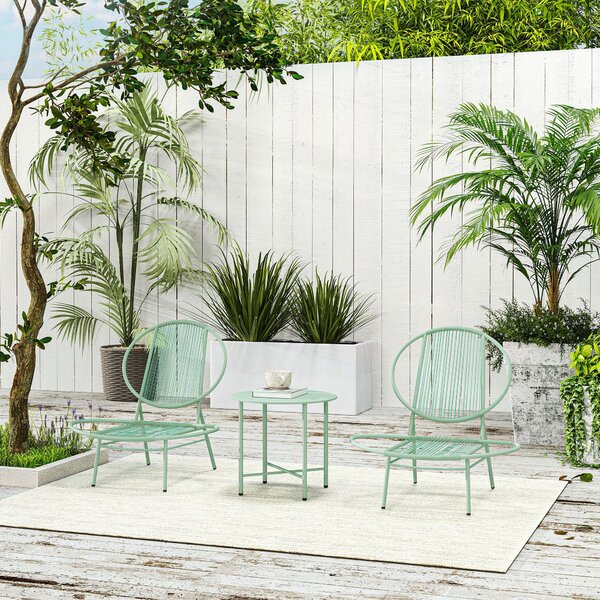 Outsunny Set bistro 3-pezzi in polyrattan resistente alle intemperie Arredo da giardino con tavolo bistro Sedie da giardino a forma di conchiglia Grün | Aosom Italy