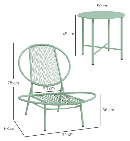 Outsunny Set bistro 3-pezzi in polyrattan resistente alle intemperie Arredo da giardino con tavolo bistro Sedie da giardino a forma di conchiglia Grün | Aosom Italy