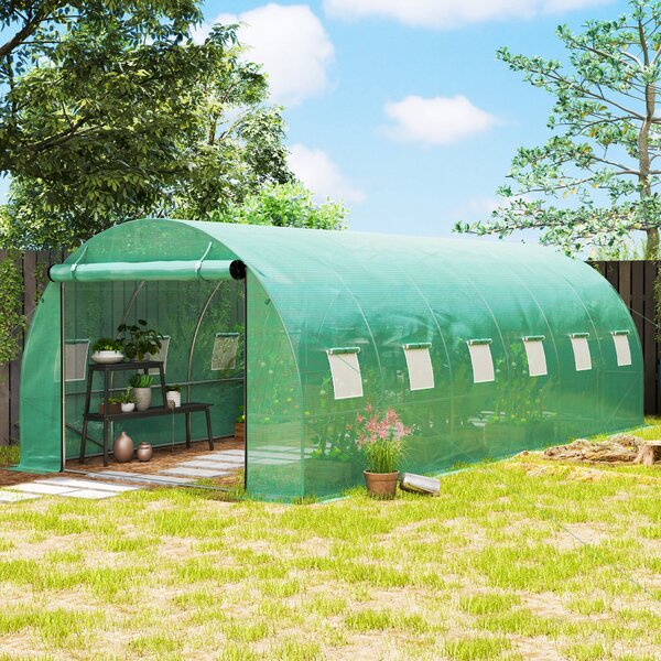 Outsunny Polytunnel serra con copertura in plastica e telaio in acciaio, tenda serra calpestabile con porte avvolgibili, Verde | Aosom Italy