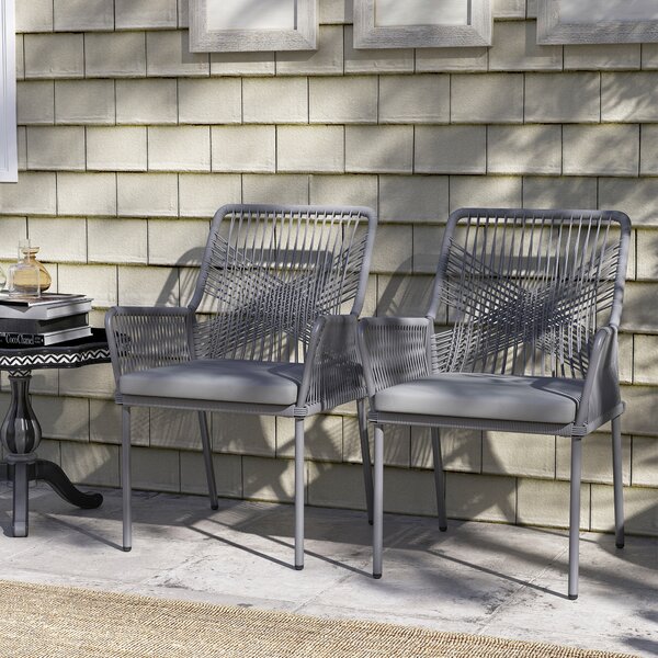 Outsunny Set da 2 sedie da giardino, sedie da terrazza, cuscini lavabili, schienale, braccioli, acciaio, rattan, grigio scuro | Aosom Italy