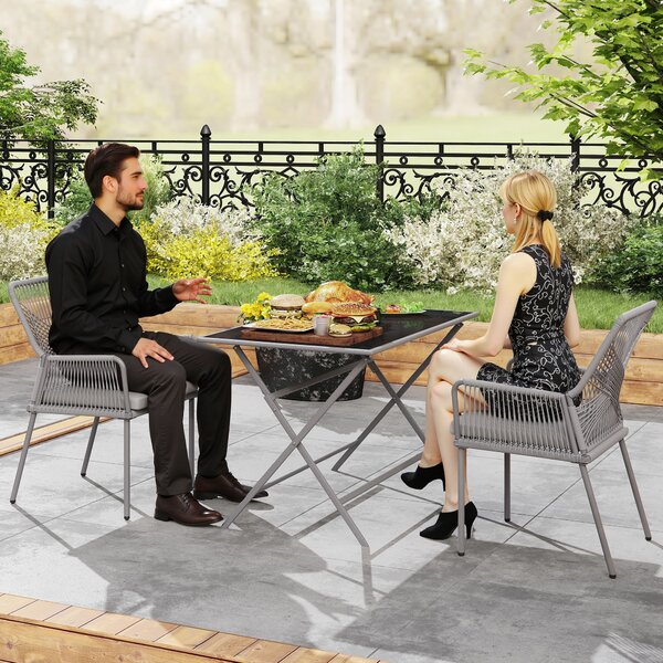 Outsunny Set da 2 sedie da giardino, sedie da terrazza, cuscini lavabili, schienale, braccioli, acciaio, rattan, grigio scuro | Aosom Italy