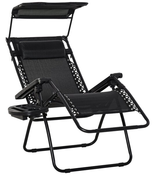 Sedia Sdraio Zero Gravity 90x67x110 cm con Tettuccio e Portabicchieri Nero